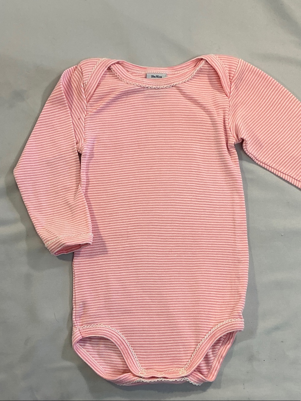 Petit Bateau NWOT Pink & White Stripe Long-Sleeve Baby Bodysuit